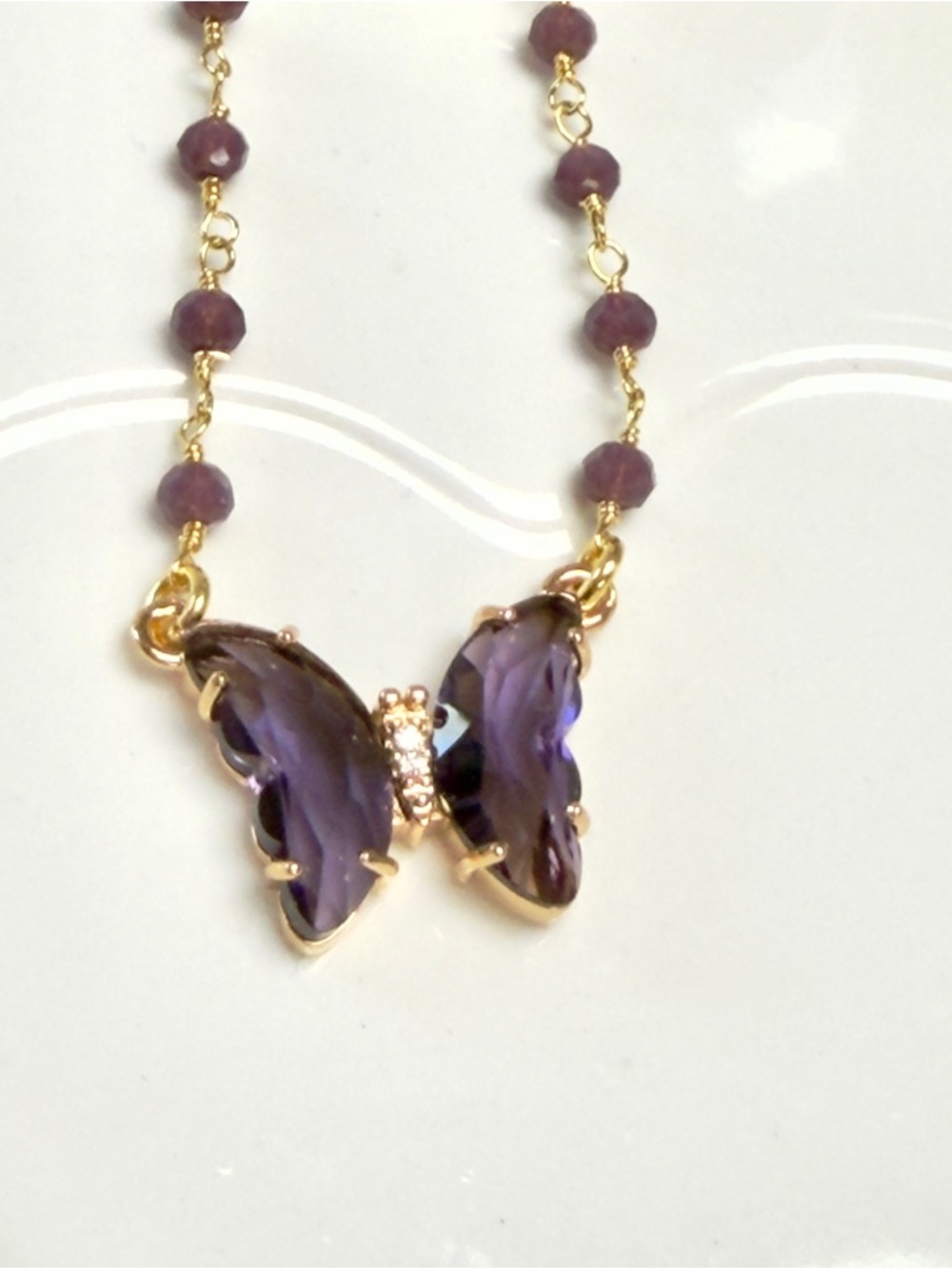 Gold-Tone Purple Butterfly Crystal Pendant Necklace